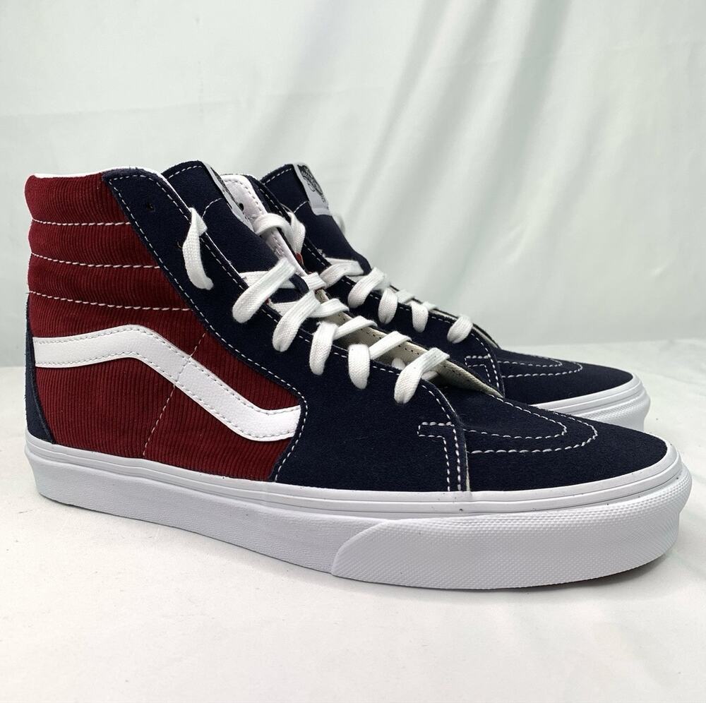 Vans Sk8-Hi Men’s Size US 8.5 Red Blue Corduroy Skateboard Athletic Sneakers